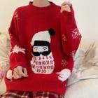 Santa Claus Print Sweater / Midi A-line Skirt