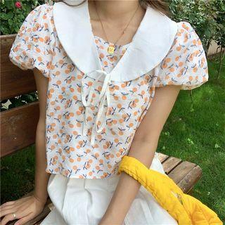 Cropped Collared Floral Puff-sleeve Top