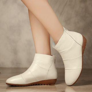 Plain Genuine-leather Flat Ankle Boots