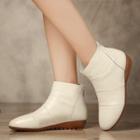 Plain Genuine-leather Flat Ankle Boots