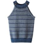 Halter-neck Striped Crop Tank Top Gray - One Size