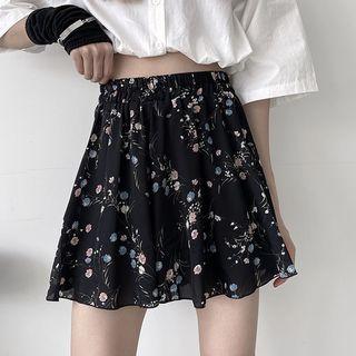Floral Print Chiffon Mini Skort