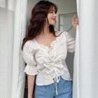 Bell-sleeve Crinkled Chiffon Top White - One Size