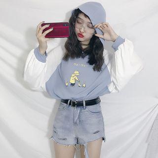Cartoon Print Hoodie Blue & White - One Size