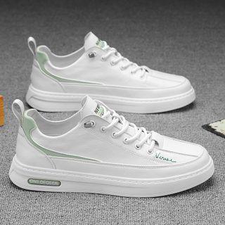 Faux-leather Lettering Lace-up Sneakers