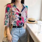 Floral Loose-fit Short-sleeve Blouse