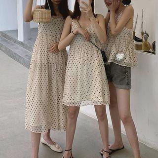 Set: Heart Print Camisole Top / Spaghetti Strap A-line Dress / Spaghetti Strap Midi A-line Dress