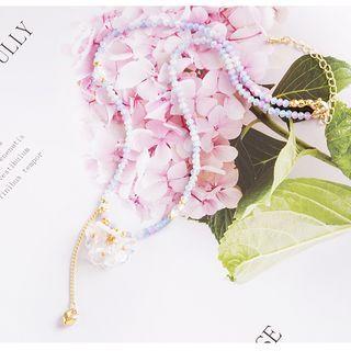 Floral Bead Necklace Xl516 - Purple & Blue & White & Gold - One Size