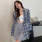 Plaid Shirt / Cropped Camisole Top / Wide-leg Shorts