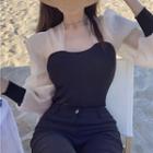 Bubble Long-sleeve Knit Panel Top