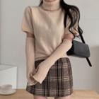 Turtle-neck Knit Top With Hand Warmers