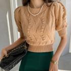 Short-sleeve Cropped Pointelle-knit Top