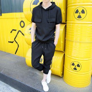 Set: Short-sleeve Hooded Top + Pants
