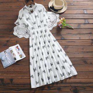 Cutout Printed Short-sleeve A-line Dress