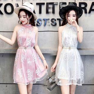 Sleeveless Embroidered A-line Mini Bodycon Dress