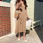 V-neck Knit Tank Dress Beige - One Size