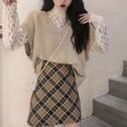 Lace Top / Sweater Vest / Plaid Skirt / Set