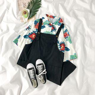 3/4-sleeve Printed Shirt / Midi A-line Jumper Dress