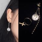Non-matching Alloy Coin & Cross Dangle Earring 1 Pair - 0705a - Silver - One Size