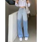 Sheep Embroidered Wide Leg Jeans