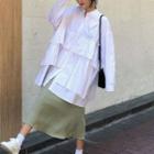 Long-sleeve Shirt Dress / A-line Midi Skirt