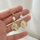 Faux Pearl Irregular Embossed Disc Dangle Earring