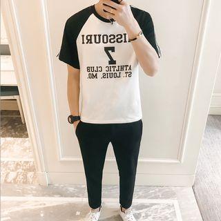 Set: Short-sleeve Letter Raglan T-shirt + Harem Pants