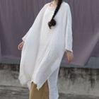 Long-sleeve Linen Midi Dress White - One Size