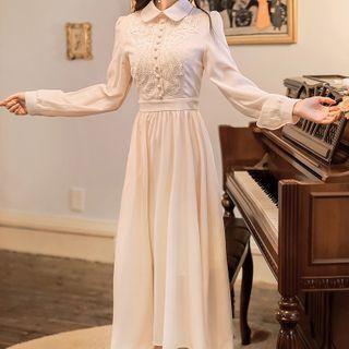 Long-sleeve Embroidery Midi Shirtdress