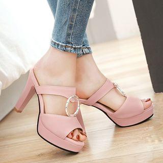 Ring Detail High Heel Slide Sandals