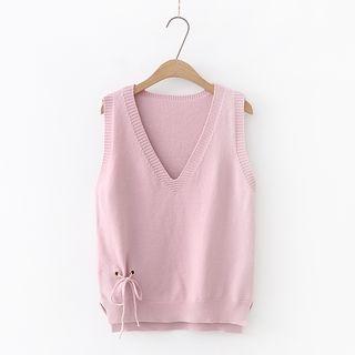 V-neck Lace Up Knit Vest