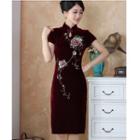 Flower Sequined Short Sleeve Qipao