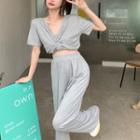 Short-sleeve Knotted T-shirt / Wide Leg Pants