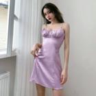 Spaghetti Strap Shirred Lace-up Back Mini A-line Dress