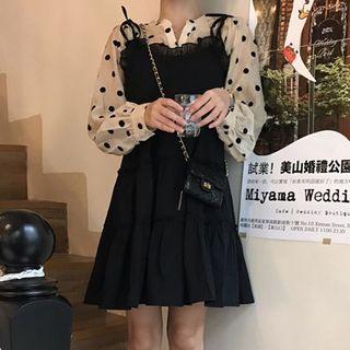 Dotted Blouse / Strappy A-line Dress