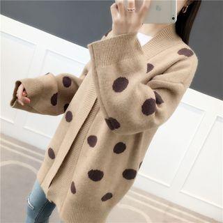 Open-front Dotted V-neck Cardigan