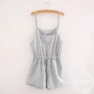 Window Pane Spaghetti Strap Pinafore Playsuit