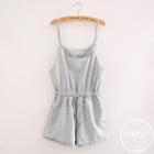 Window Pane Spaghetti Strap Pinafore Playsuit