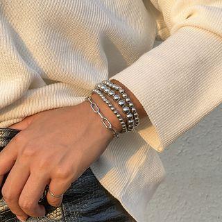 Set Of 4: Beaded Bracelet + Chain Bracelet 0957 - Set Of 4 - Silver - One Size