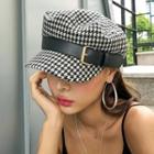 Houndstooth Buckled Breton Cap Black & White - One Size