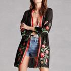Panel Embroidered Long Cardigan