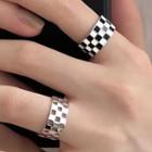 Checker Alloy Open Ring Ring - Plaid - Black & White - One Size