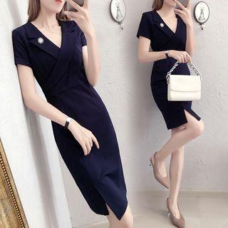 Short-sleeve Notch-lapel Sheath Dress