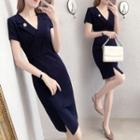 Short-sleeve Notch-lapel Sheath Dress