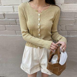 Drop-shoulder Frill-edge Striped Top