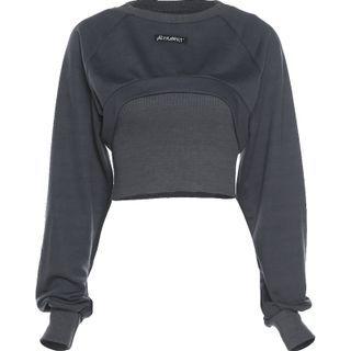 Set: Lettering Cropped Sweatshirt + Camisole Top