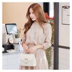 3/4-sleeve Smocked-waist A-line Lace Dress