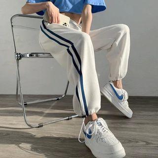 Striped Drawstring-cuff Loose Fit Sweatpants