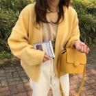 Plain Open-front Cardigan Yellow - One Size
