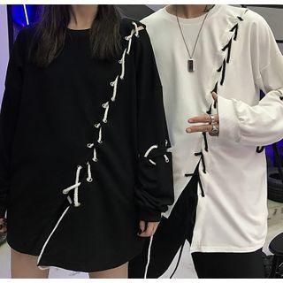 Lace-up Slit Long-sleeve T-shirt